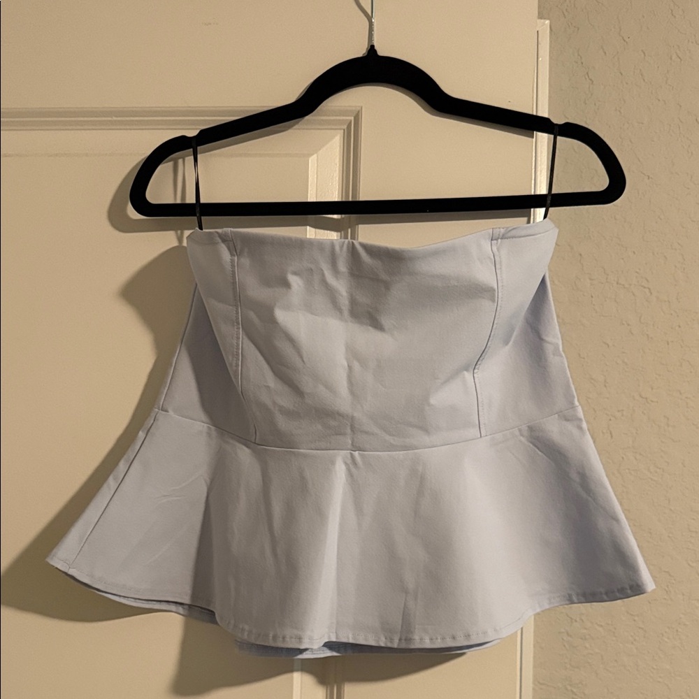 H&M Light Blue Strapless Peplum Top